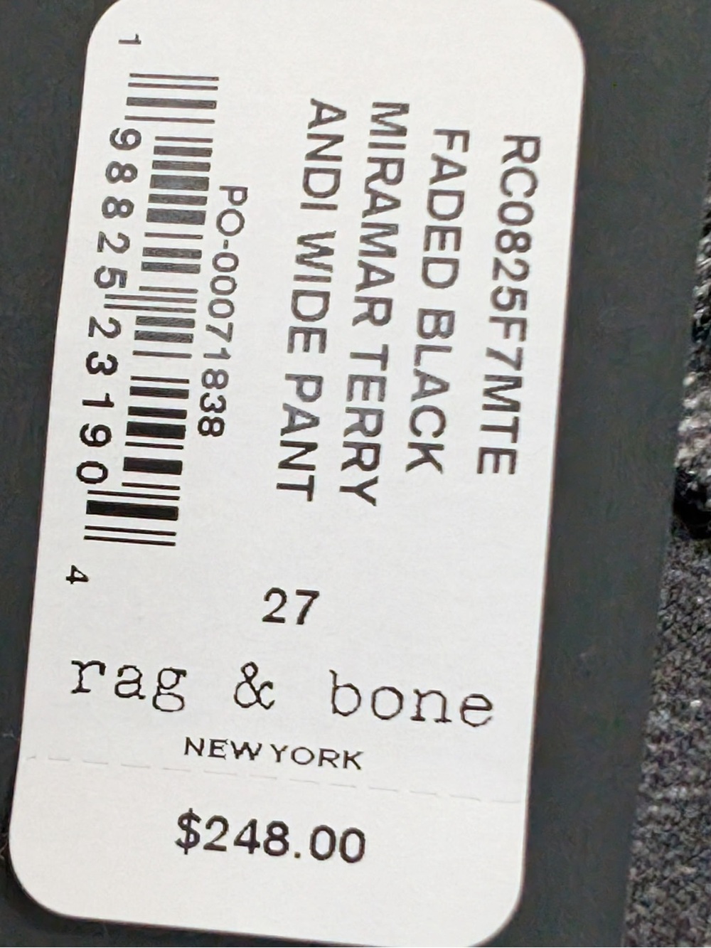 rag & bone Miramar Terry Wide-Leg Faux Denim Pants in Charcoal Black Wash - Picture 7 of 16